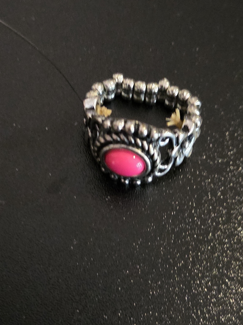 paparazzi Silver-Tone Ring with Bright Pink Cabochon